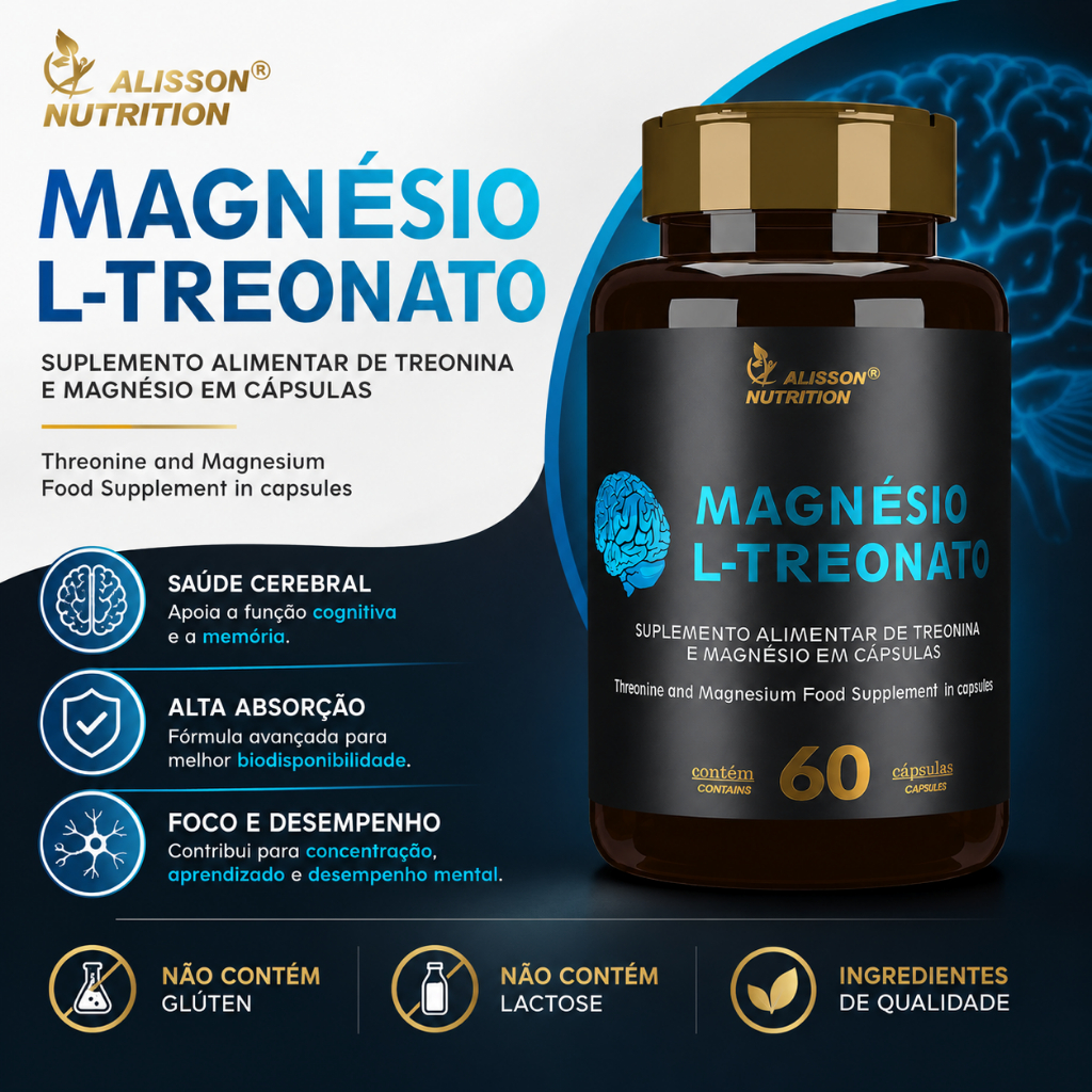 Magnésio L Treonato Threonine and Magnesium Supplement in 60 capsules - Alisson Nutrition