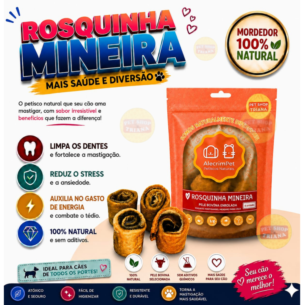 Petisco Mordedor Natural Rosquinha Mineira 4 unidades Alecrim Pet para Cachorro
