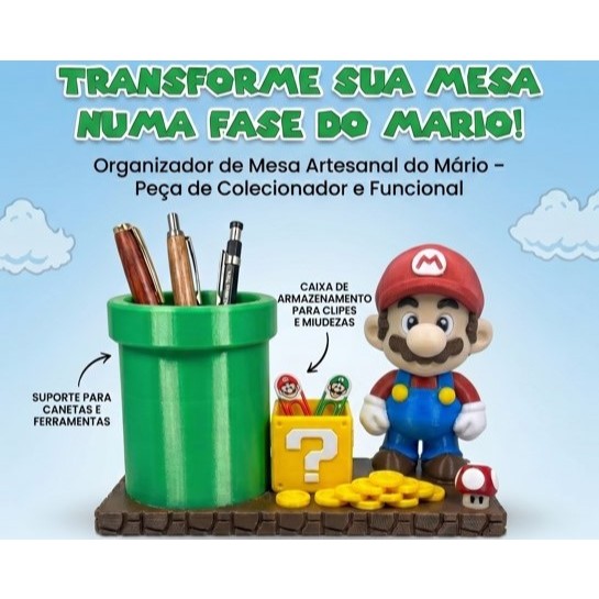 Organizadores de Mesa Geek Mundo Super Mario Bros 3D Escritório Gamer Decorativo