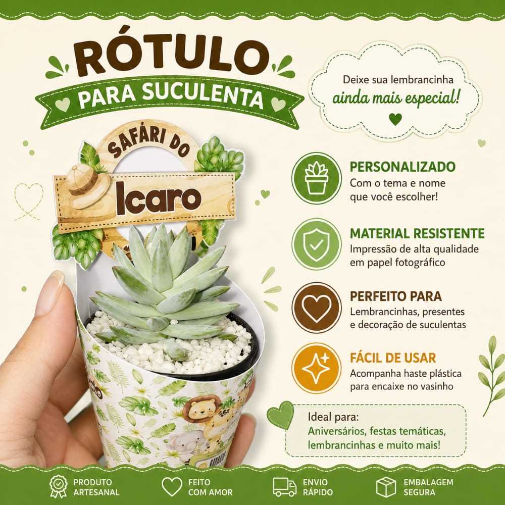 Rótulo de Suculenta Safari/aniversário | lembrancinha | chá de bebê | festa infantil