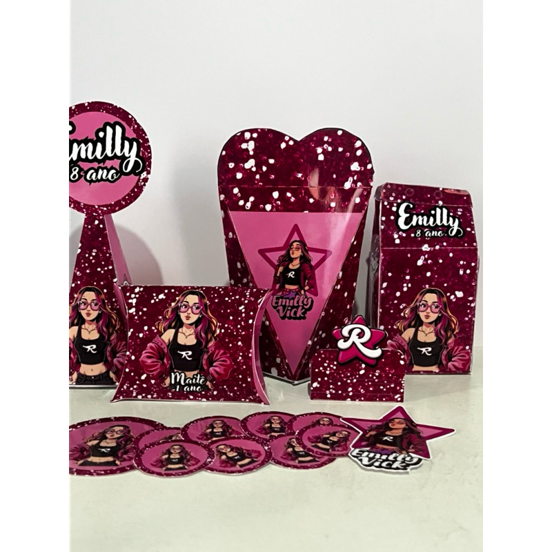 Kit 88 Caixinhas Personalizadas Emilly vick dos rosas | Festa Infantil | Lembrancinhas | Nome e Idade pegue e monte