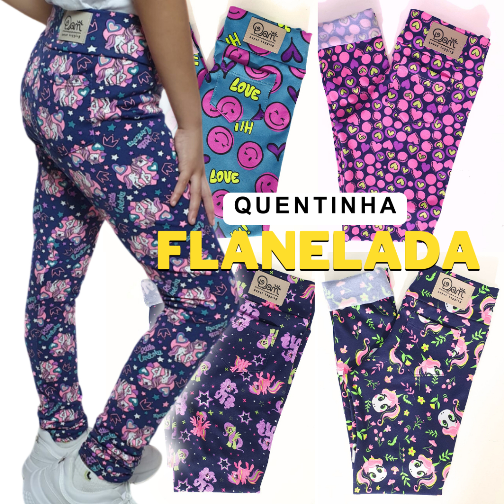 Legging infantil Flanelada calça quentinha suplex macio roupa menina escolar peluciada e dias frios