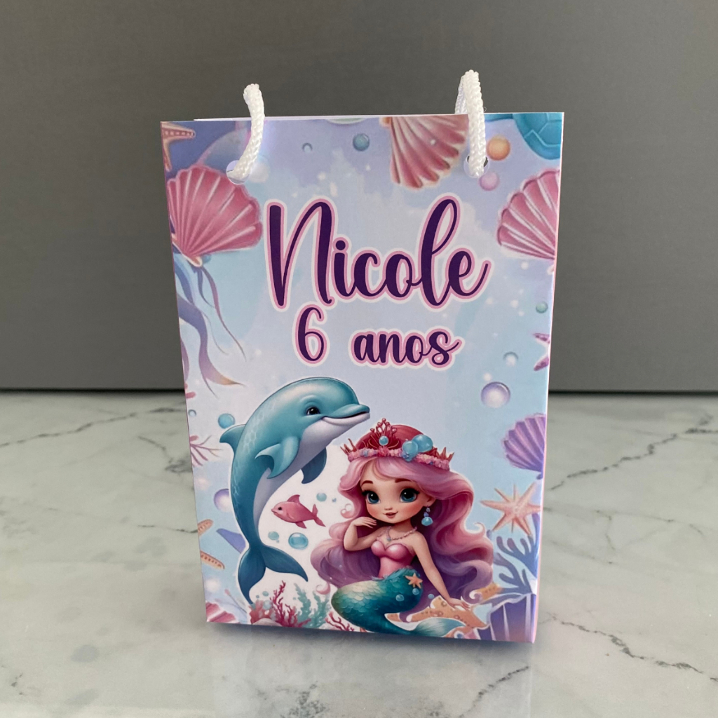 Kit Sacolinha 10|15|20 Personalizada Sereia Festa 10x15cm | Lembrancinha, Embalagem, Kit Presente com Alça