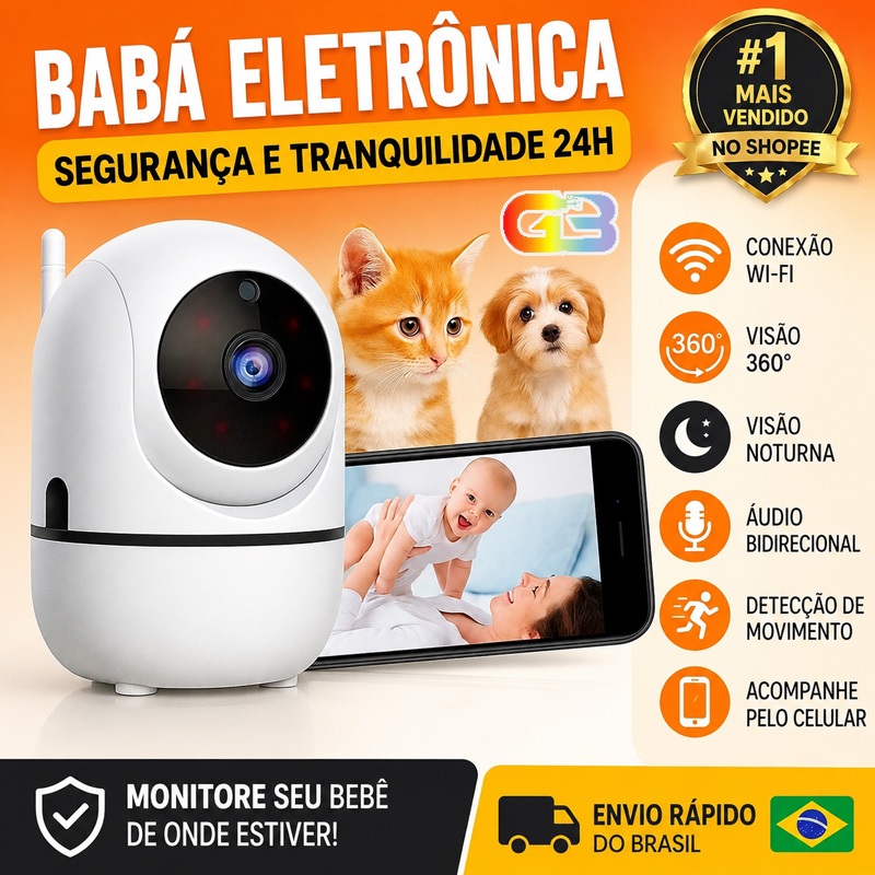 Câmera wi-fi Sem Fio HD 360 Babá Eletrônica Segurança ptz com microfone e áudio conecta celular P04