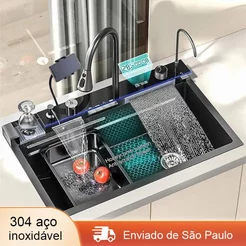 Cuba Cozinha Pia Inox 304 Com Acessórios Cascata Torneira cozinha Multifuncional Completa Moderna