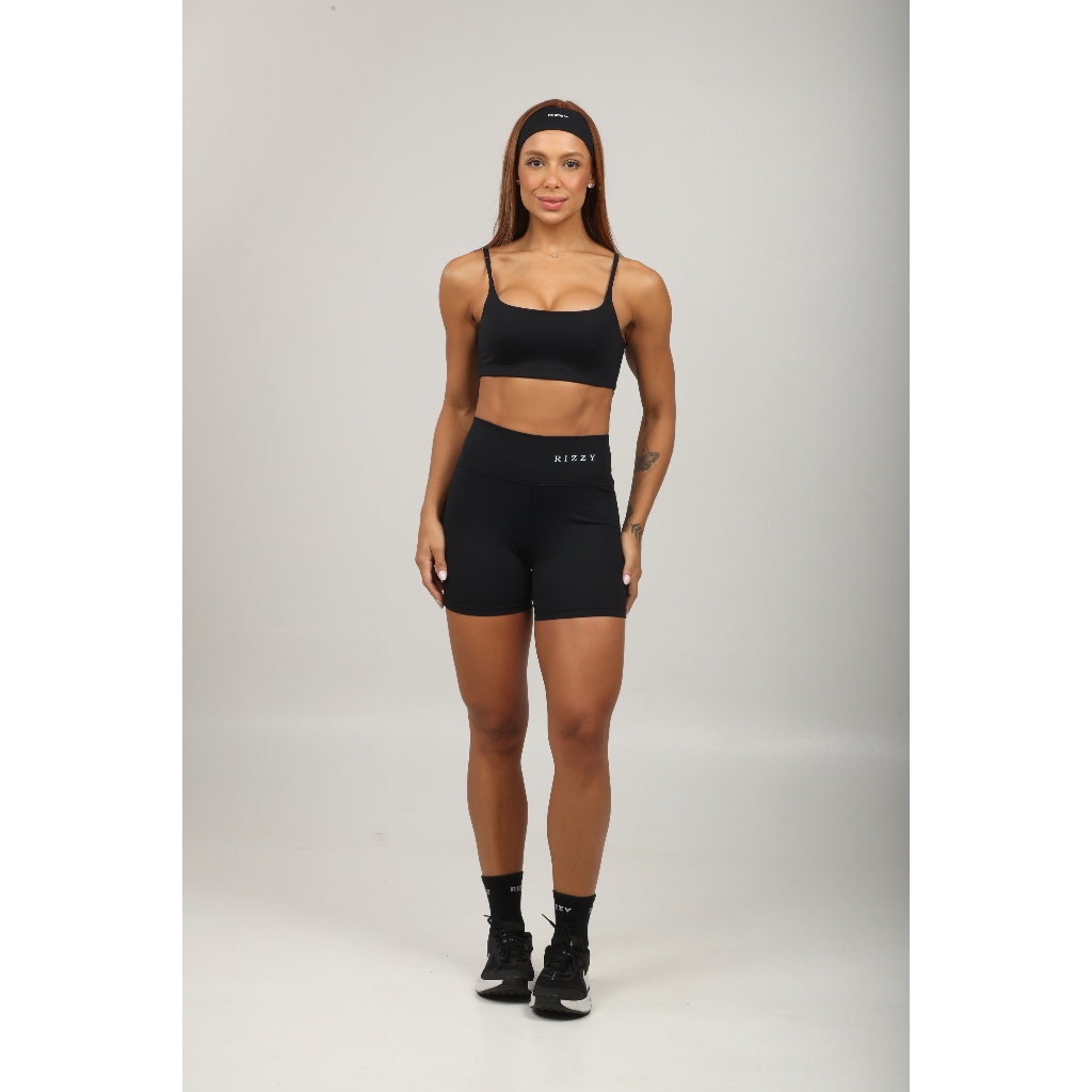 Conjunto Fitness Feminino Top E Short Cintura Alta Poliamida E Elastano Zero Transparência Academia