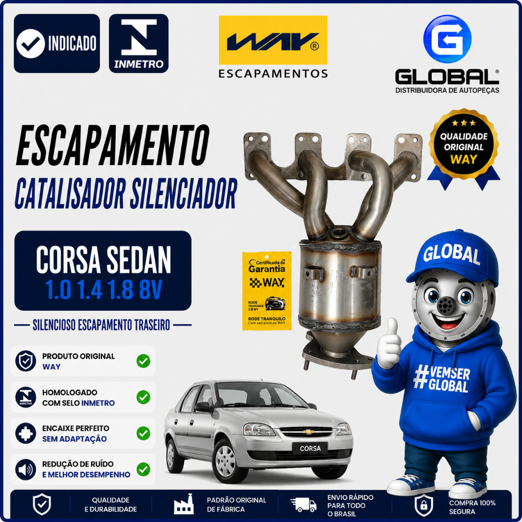 Escapamento Catalisador Silenciador Corsa Sedan 1.0 1.4 1.8 8v / 100% Homologado INMETRO