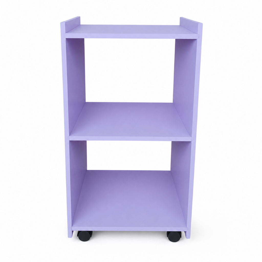 Mesa De Cabeceira MDF Lilás Com Rodinhas 53x27x28cm Criado Mudo Organizador Para Quarto E Decoração