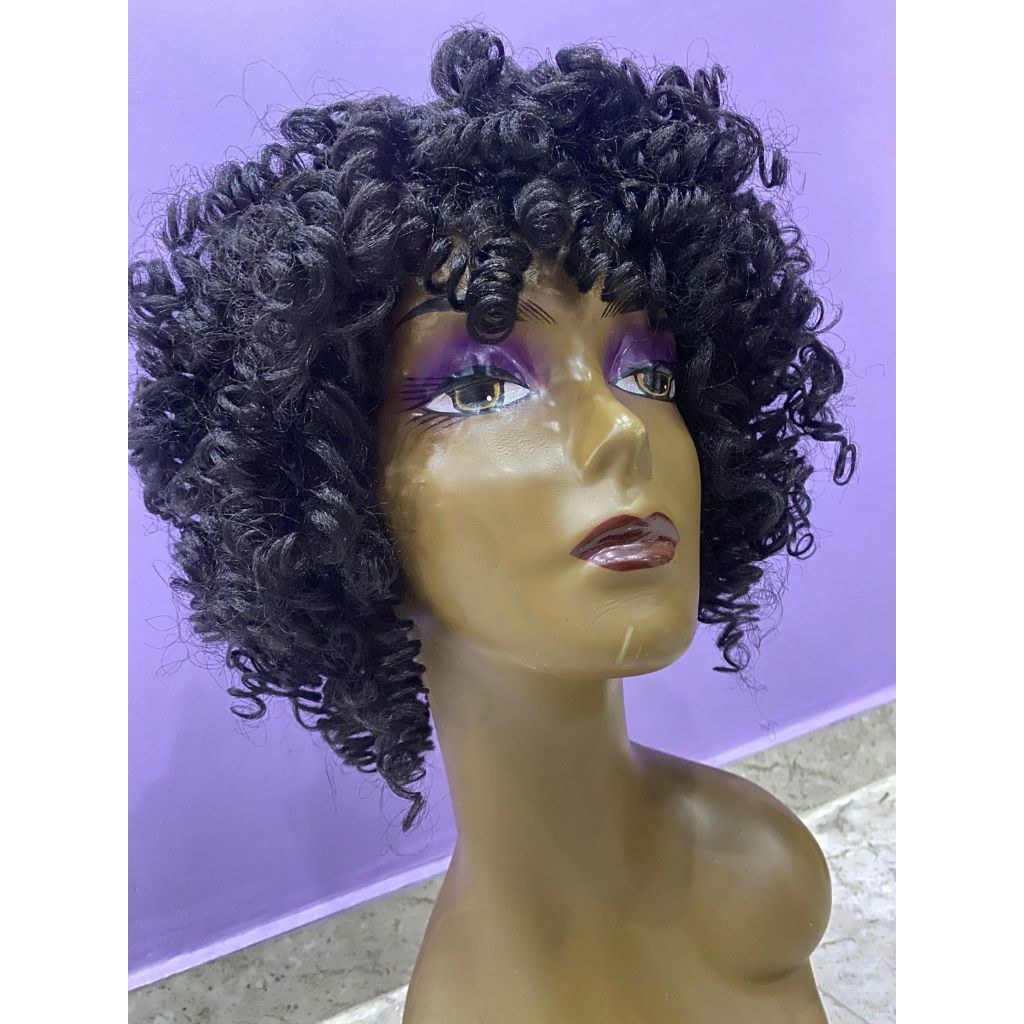 Peruca Lace Wig Cacheada Curta Afro Orgânica Idêntica Ao Cabelo Humano Volumosa Preta Cachos Definidos Premium + brinde!