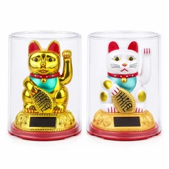 Gato da Sorte Maneki Neko Solar Decorativo Feng Shui Prosperidade