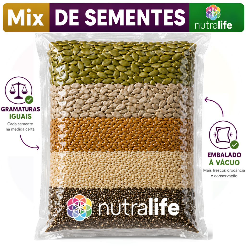 Mix de Sementes Premium Abóbora Girassol Chia Linhaça Gergelim