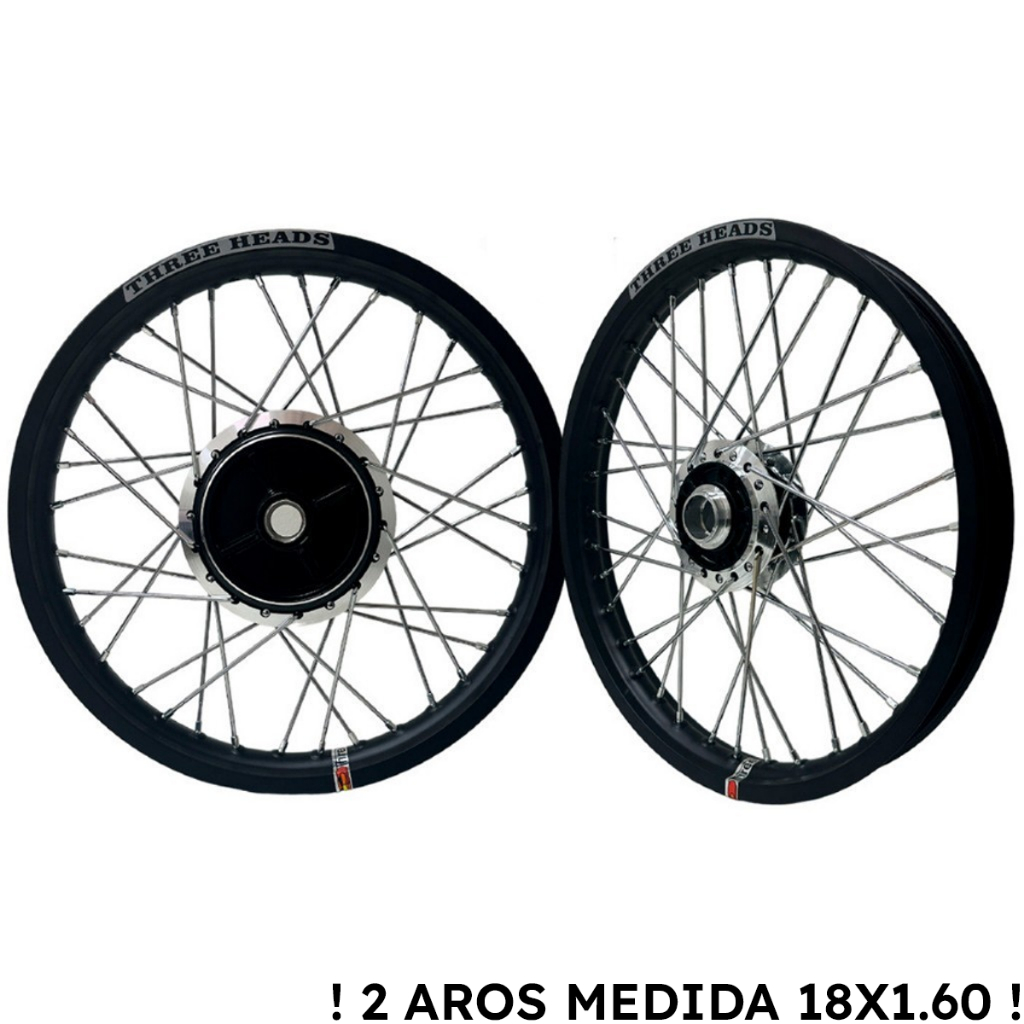 Par Roda Alumínio Preto Fosco Three Heads 2 AROS NA MEDIDA 18X1.60 Titan Fan 150 160 Disco