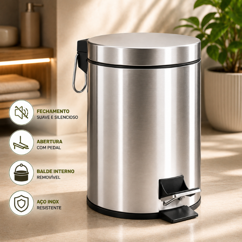 Lixeira Inox Com Pedal e Cesto Removivel 3L 5L Multiuso Lixo Pequeno Banheiro Cozinha