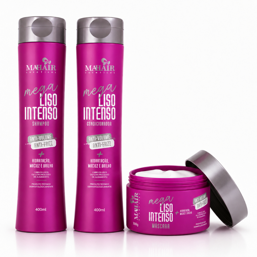 Kit Shampoo Condicionador e Máscara Capilar Mega Liso Intenso Mahair - Promoção !