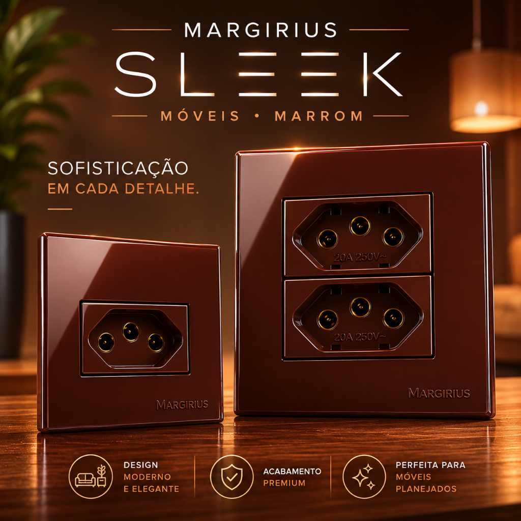 Tomada Marrom Embutir Móveis Sleek Margirius Interruptor Simples Paralelo Tomada 10A 20A Bivolt 250V