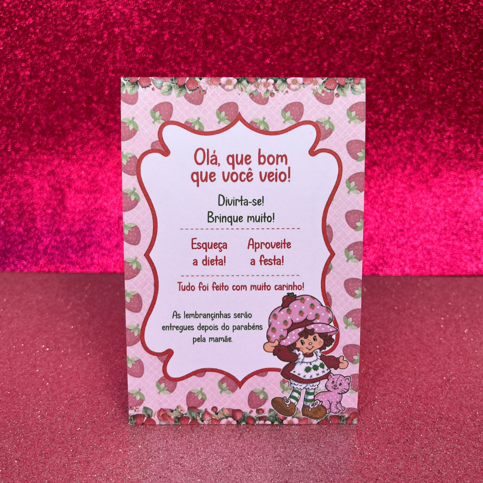 Plaquinhas centro de mesa agradecimento personalizada MORANGUINHO VINTAGE aniversário