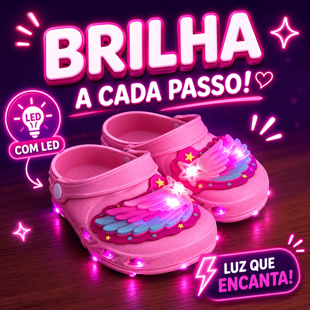 Babuche Infantl Sandália Menina Com Led Luz Pisca Confortável Rosa Delicado Leve