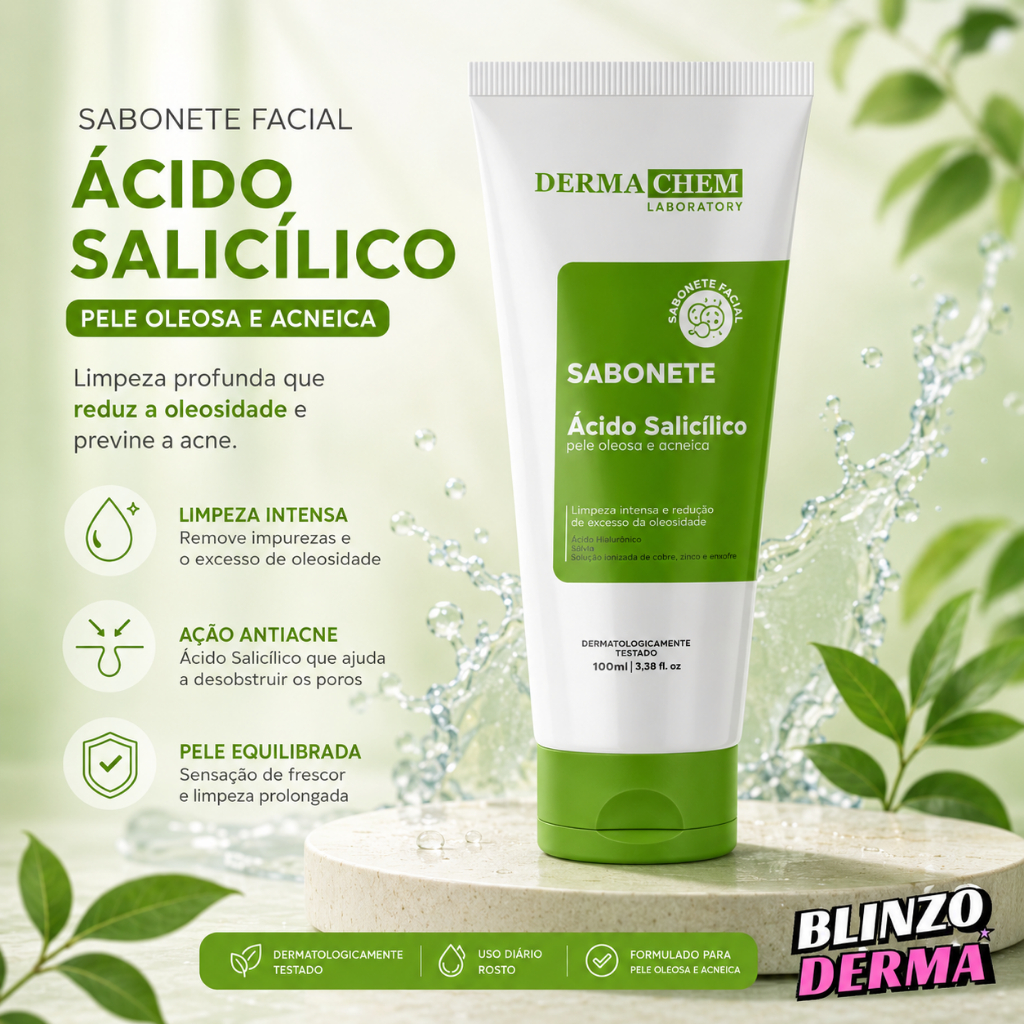 Sabonete Facial Ácido Salicílico Pele Oleosa Acne e Cravos Controle de Oleosidade 100ml Skincare