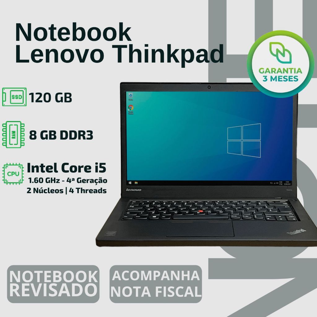 Notebook Lenovo Thinkpad | Core I5 | 8gb Ram | Ssd 120gb - QUALIDADE TRABALHAR CONFIAVEL BARATO FACULDADE ESCOLA
