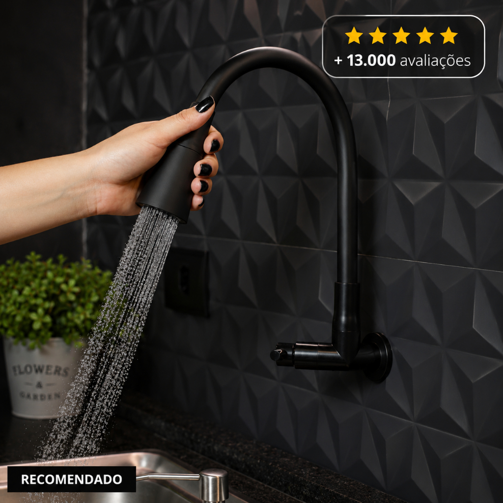 Torneira Gourmet Parede Cozinha Preta Flexível 2 Jatos ABS Para Pia Churrasqueir