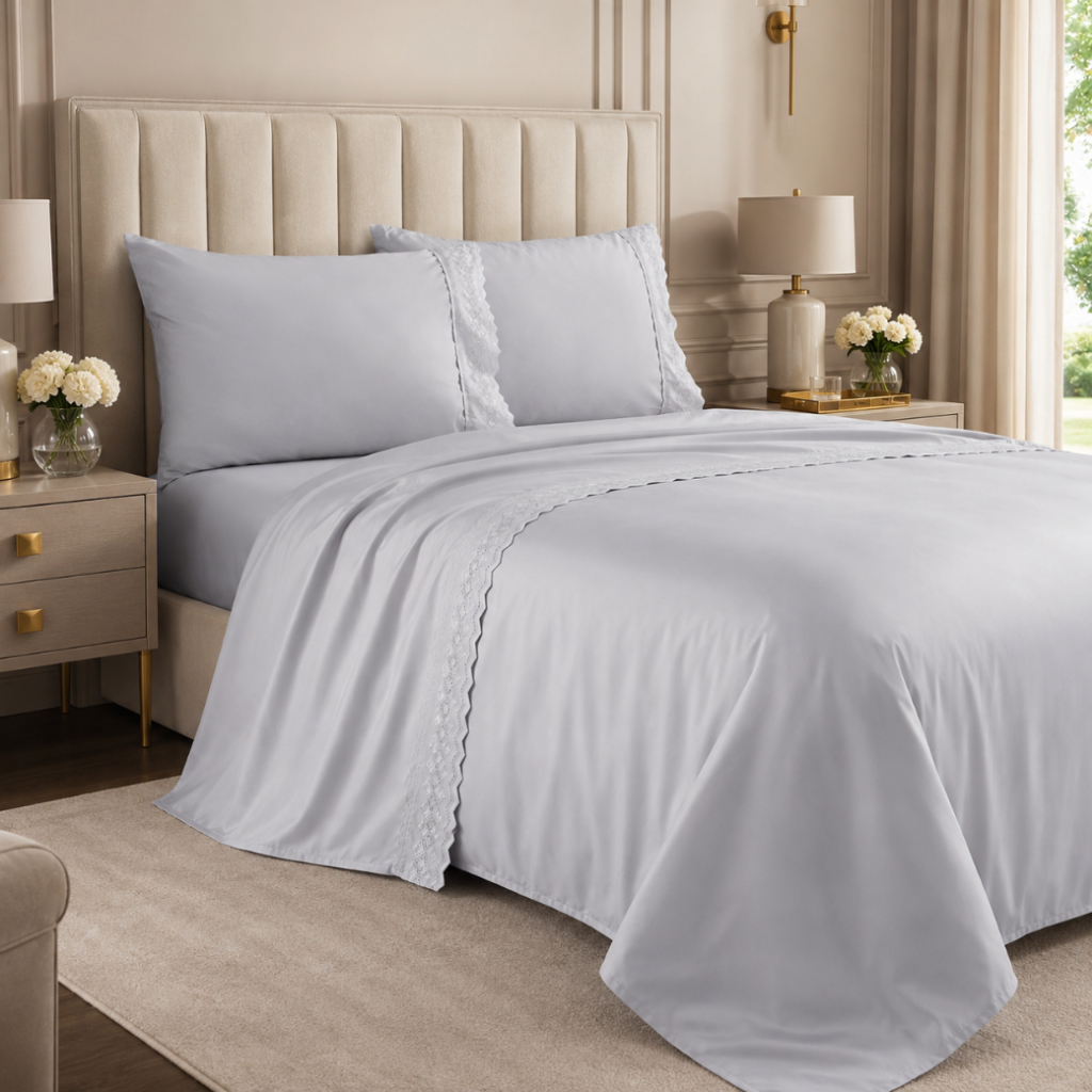 Jogo de Cama 4 Peças Bordado Inglês 200 Fios  Micropercal Casal Queen King Toque Suave Cama Posta