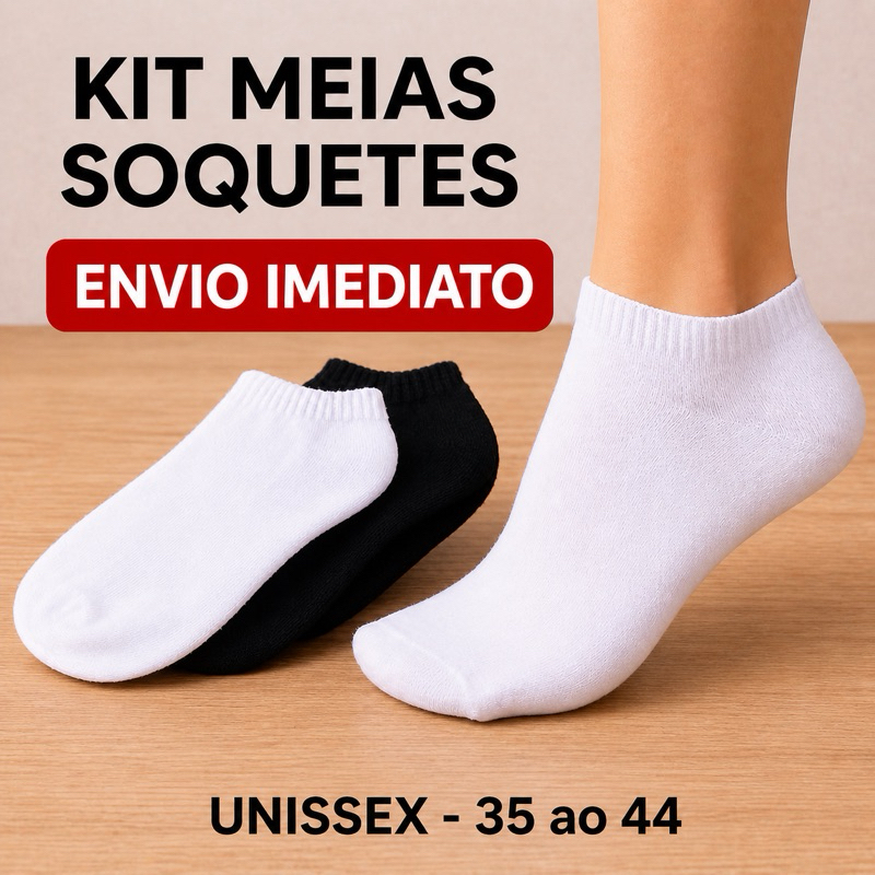 Kit até 12 Pares de Meias Soquete Unissex de Algodão Meias Feminina Masculina Meia Cano Curto