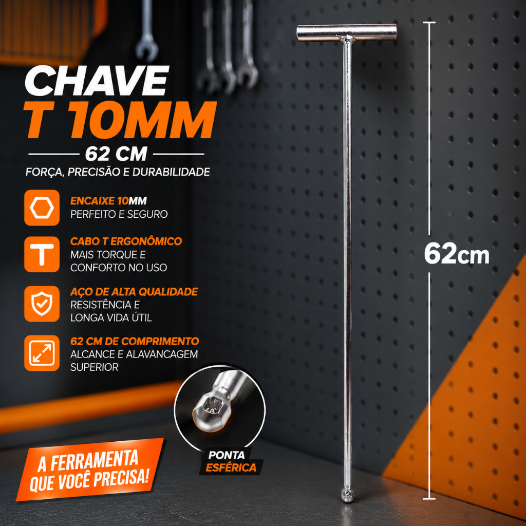 Chave T Longa 10mm ou 8 mm para Abrir Agitador de Máquina de Lavar – Uso Universal