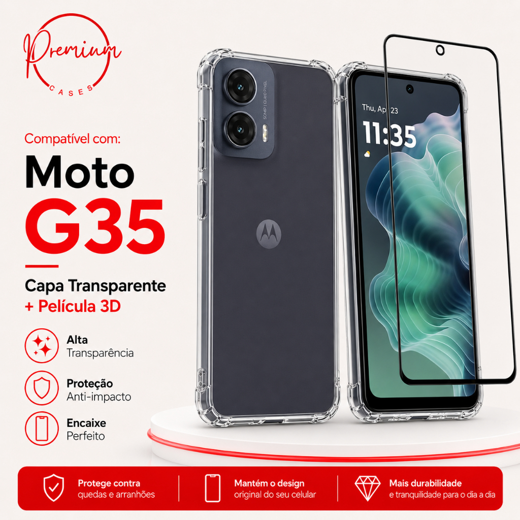 Capa Capinha Anti Impacto Compatível Com Motorola Moto G35 E/OU Película 3D Vidr