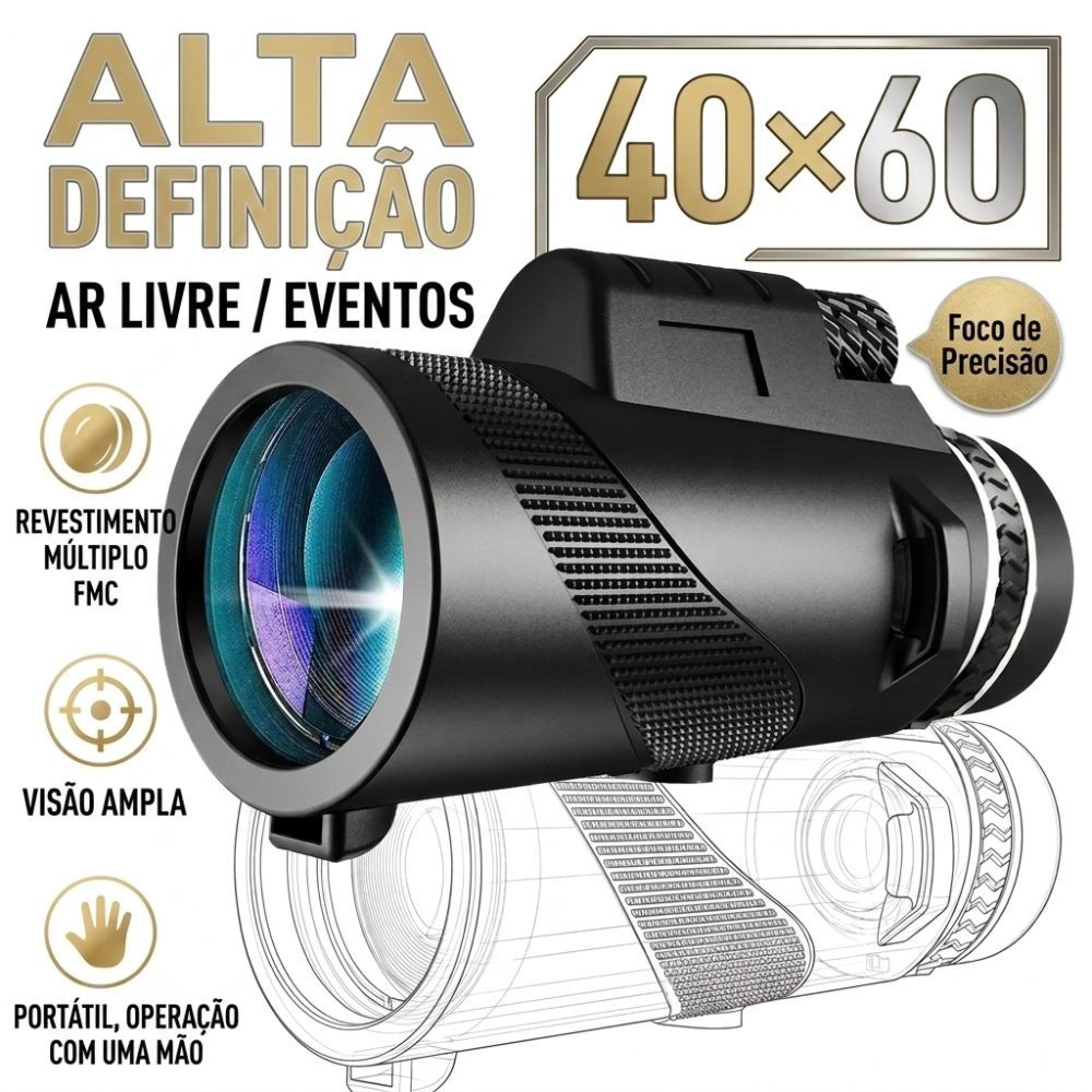 Monóculo 40x60 HD Portátil com Tripé e Suporte para Celular Adequado para Viagens