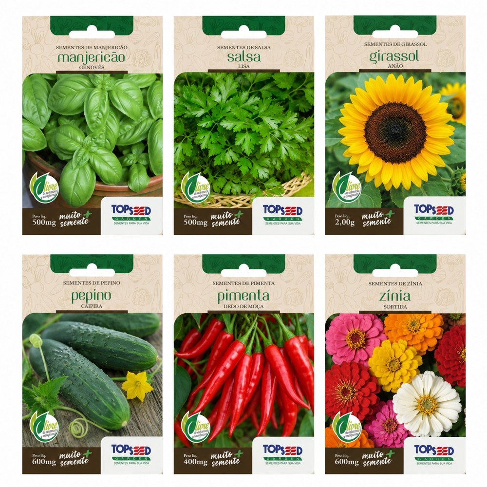 Kit Sementes Sortidas Hortaliças Flores Legumes e Temperos