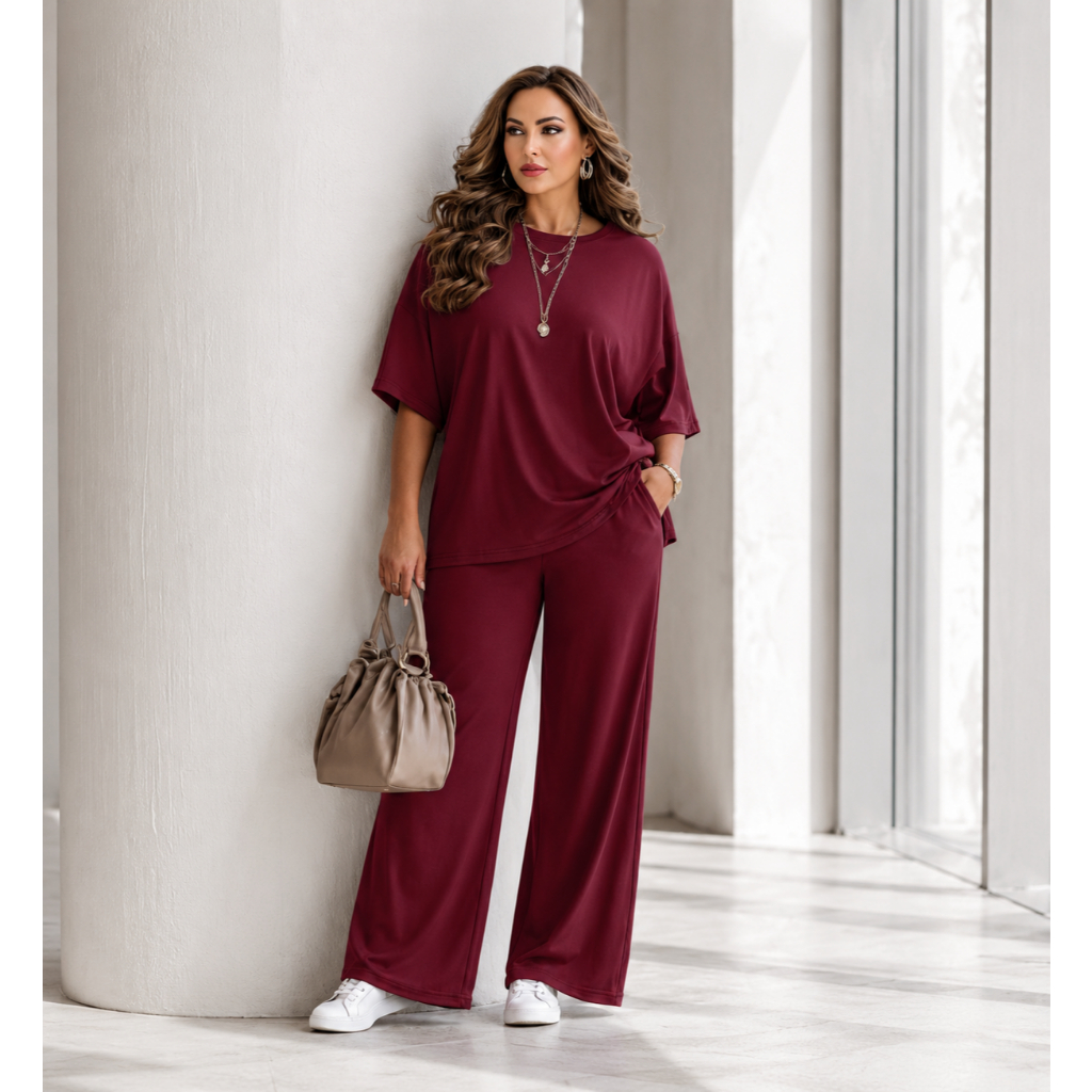 Conjunto Feminino Viscolycra Calça + Blusa Manga curta Casual elegante y confortavel veraõ 2026