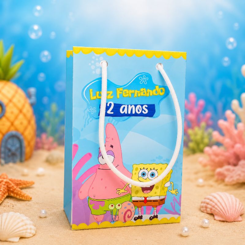 Sacolinha Bob Esponja tamanho P personalizada/lembrancinha/aniversário/festa infantil
