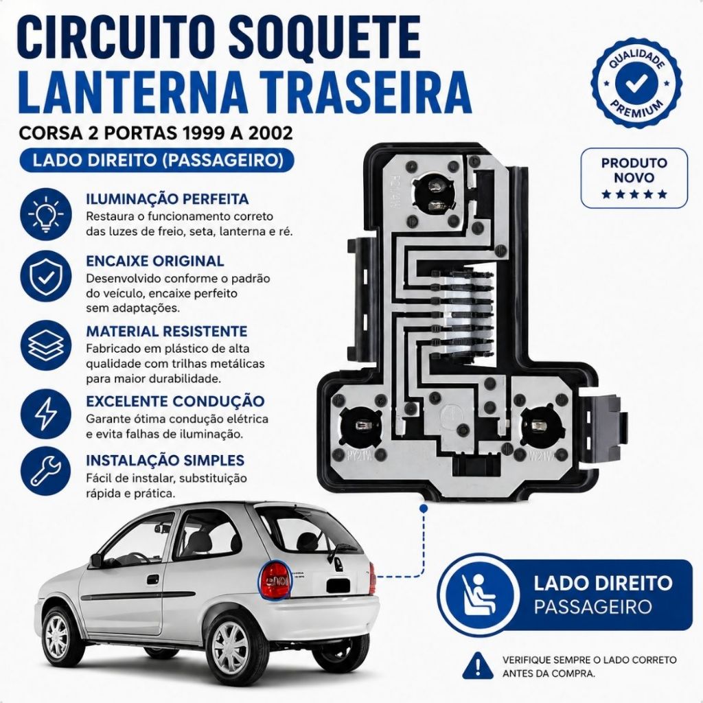 Circuito Soquete Lanterna Traseira Corsa Wind 2 Portas 1999 2000 2001 2002 Lado Direito Passageiro