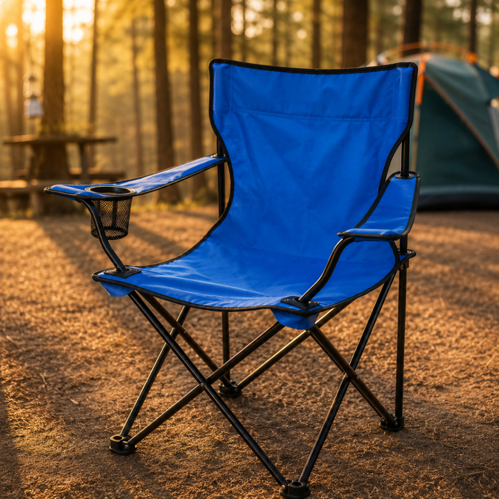 Cadeira Dobrável Portátil para Camping e Pesca Apoio de Braço com Porta Copo + Bolsa Transporte