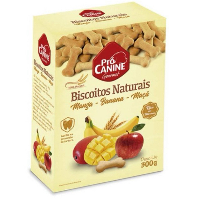 Biscoito Natural Para Cachorro Pró Canine Gourmet Maçã Mamão Banana Açai Morango 300g Petisco Natural