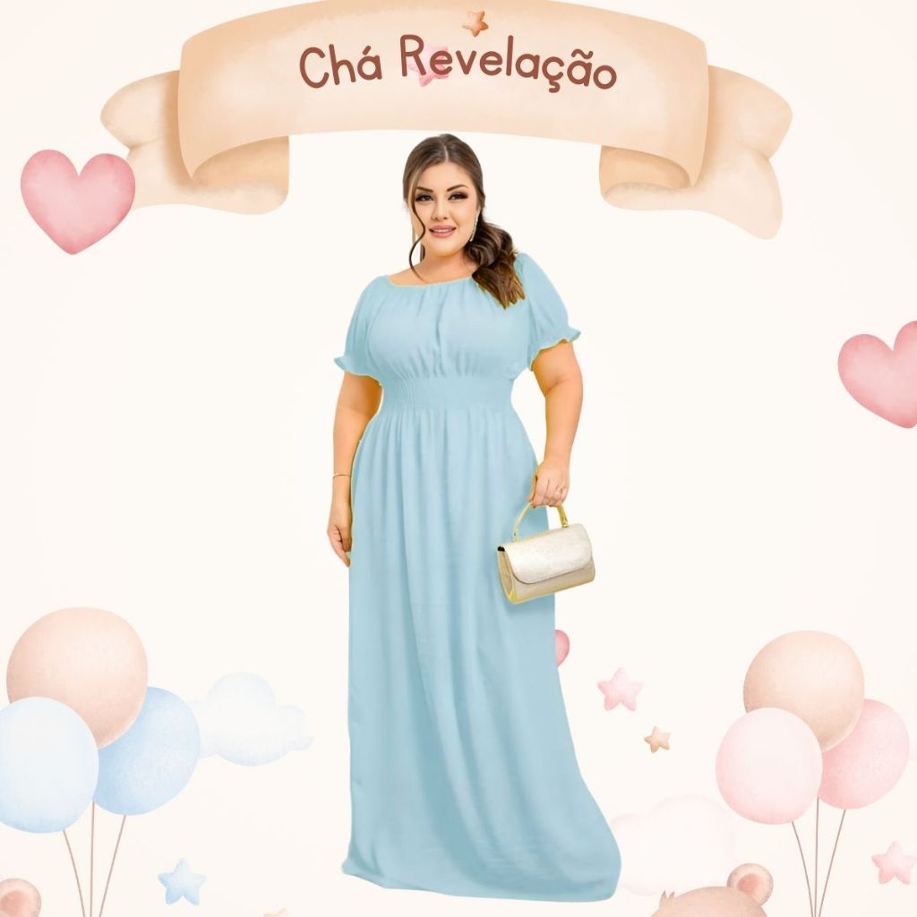 Vestido Chá Revelação Ensaio Fotográficos Chá De BeBe Grávida Longo Ciganinha Amamentação