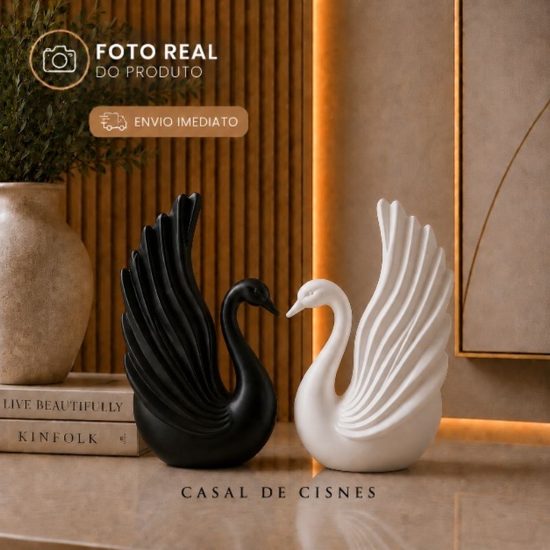 Escultura Cisnes Decorativos Enfeite moderno Sofisticado para Sala Quarto Escritório Casa Decoração