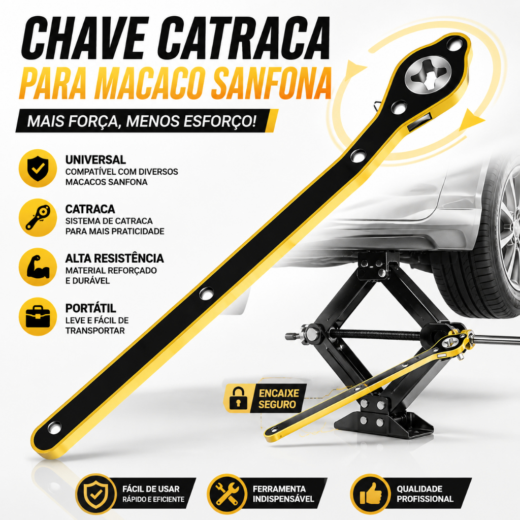 Chave Catraca para Macaco Sanfona de Carro Jack Universal Automotivo Portátil Mecânico