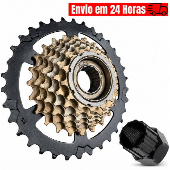 Catraca Roda Livre Bike 7v 14/34 Megarange Cubo Rosca 21v 26 Dourado-escuro 14 34 - Dourado-escuro Chave Extrator Casse