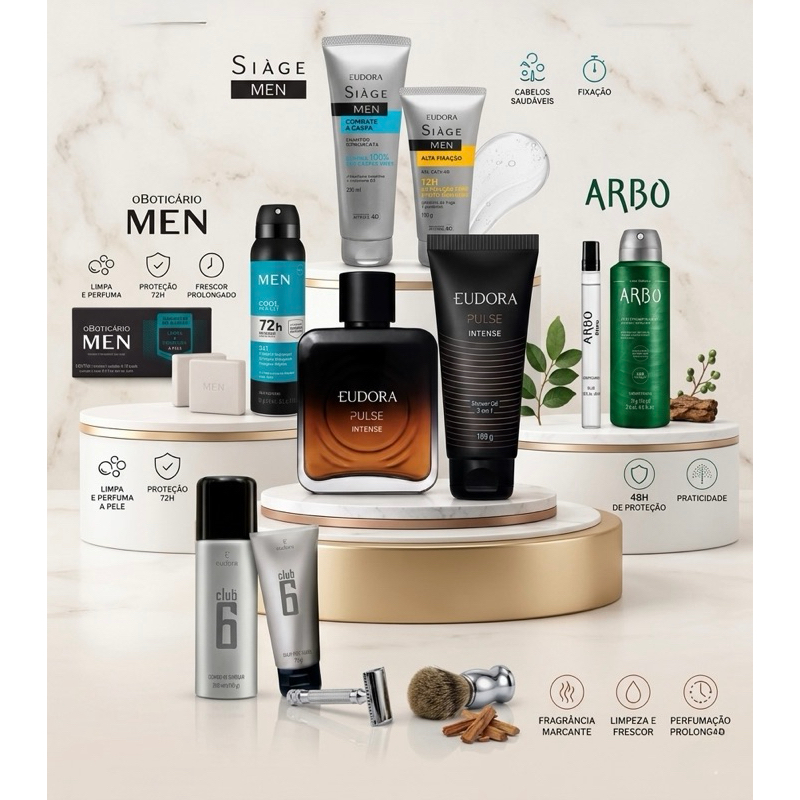 O Boticário, Eudora Kit Presente Masculino: Zaad, Malbec, Arbo, Men, Club 6, Eudora H, Pulse, Impression