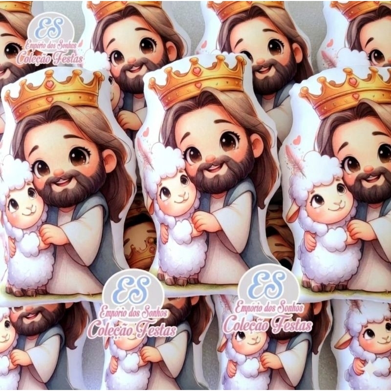 Almofada Jesus bom Pastor com ovelhinha 15 cm personalizadas para lembrancinha de aniversário festa batizado crisma
