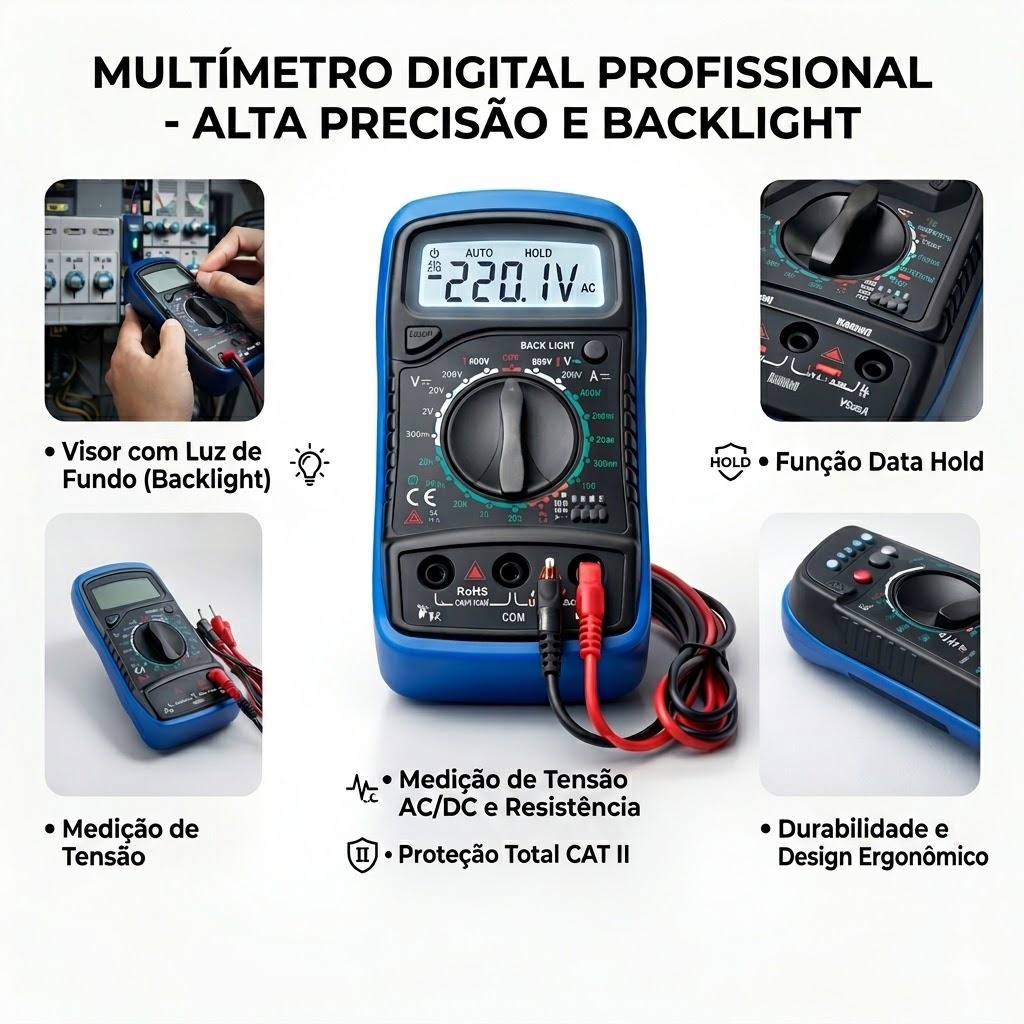 Multímetro Digital Profissional Exbom MD-200L Com Iluminação E Bateria