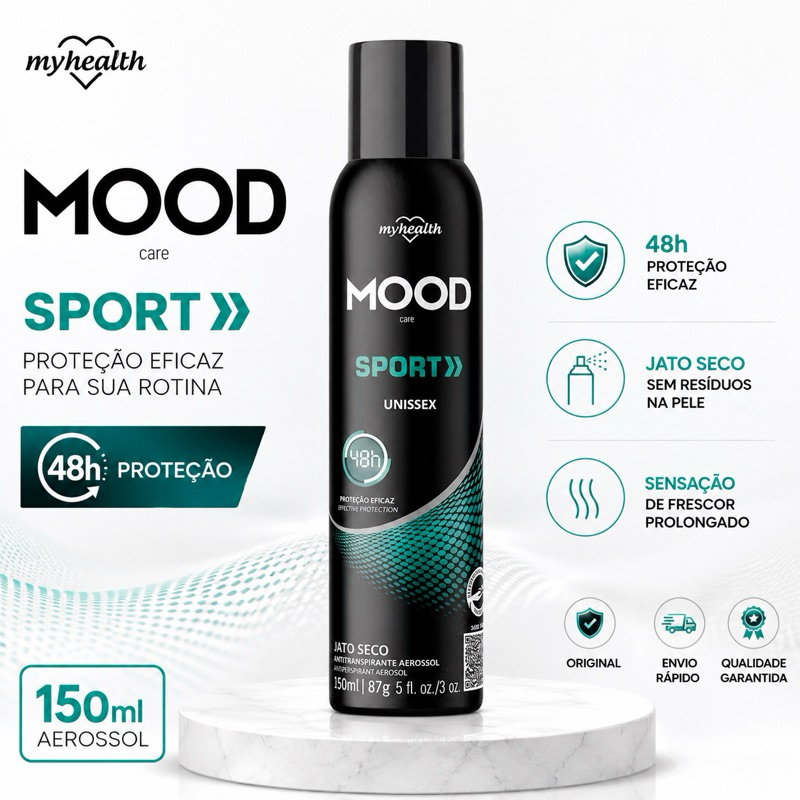 Desodorante Aerosol Mood Sport Unissex 150ml Antitranspirante Proteção Intensa Dia a Dia