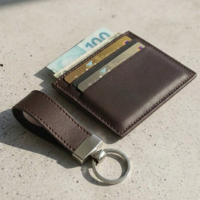 Kit Porta Cartões + Chaveiro Personalizado Couro CNH
