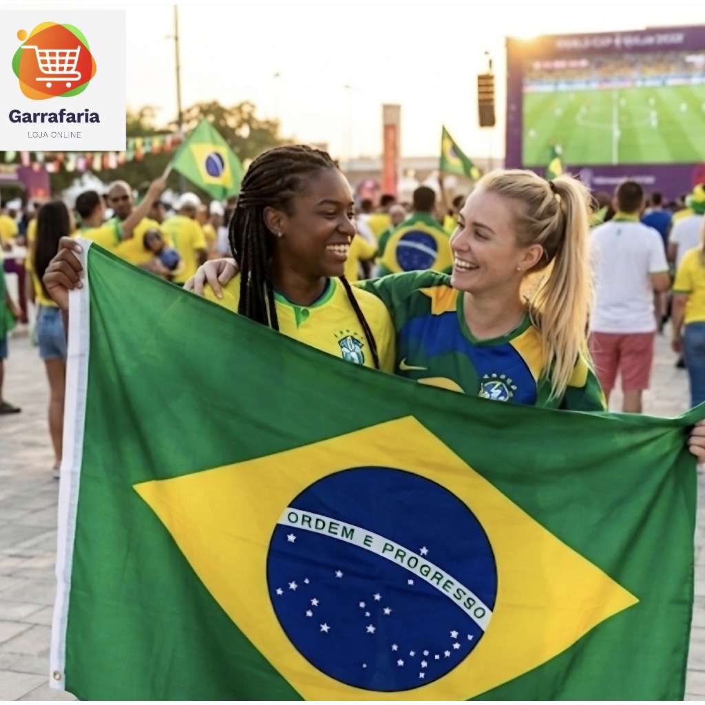 Bandeira do Brasil Grande 145 x 90 Poliéster Copa do Mundo Modelo Torcedor Qualidade Premium com Porta Mastro