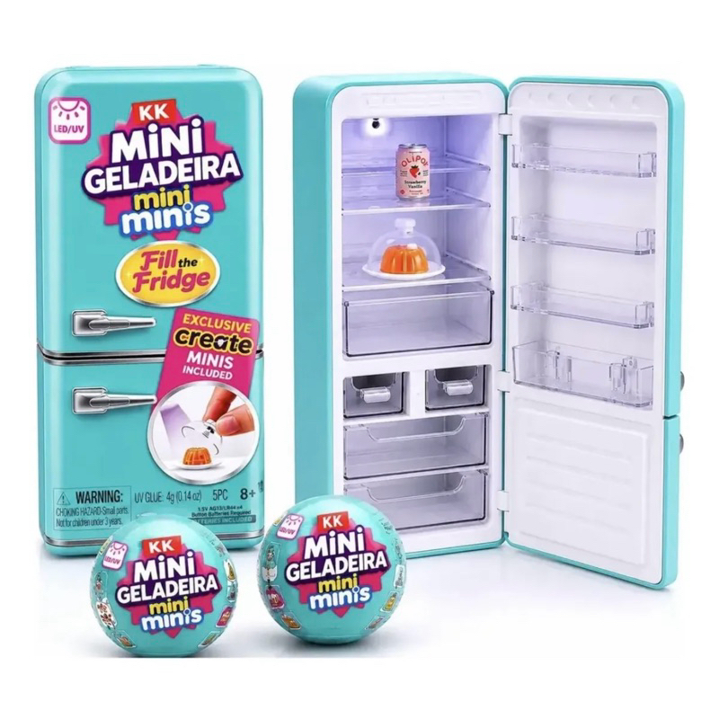 Mini Geladeira Mini Brands Fill The Fridge Mini Minis Com Luz LED + 2 Cápsulas Surpresa