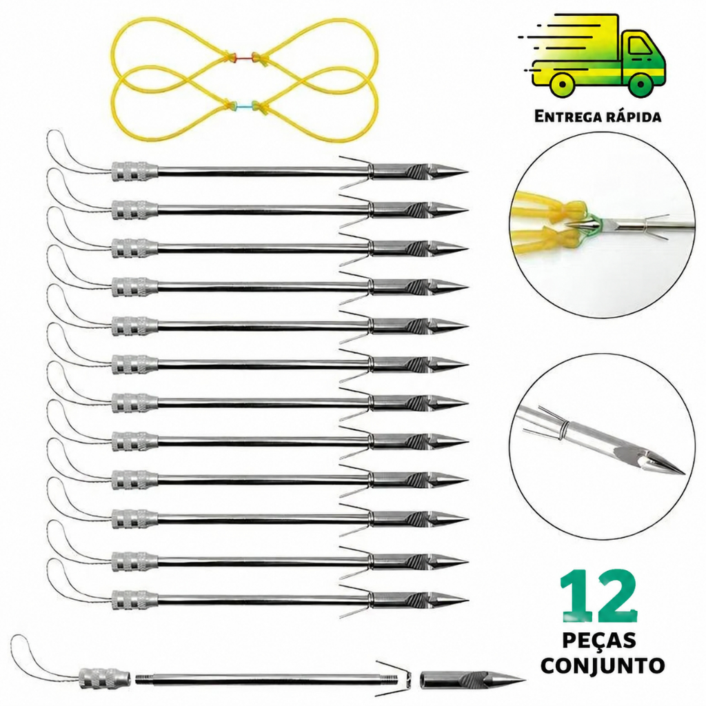 Kit Arpão de Pesca com Estilingue, Flecha de Aço Alta Dureza,Haste Destacável, Compacto e Resistente