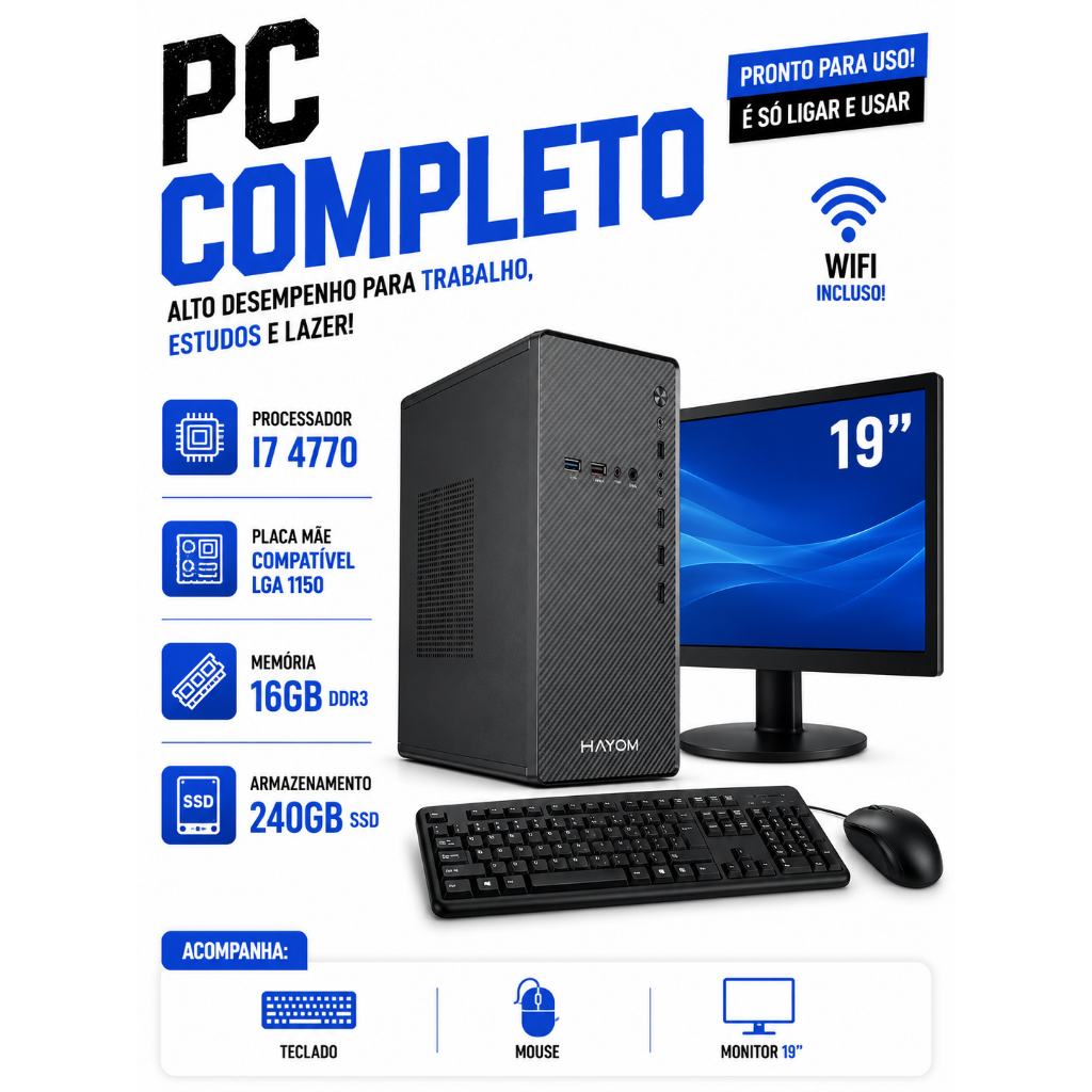 Computador Completo I7 + 16gb Memória + 240gb Ssd Monitor 19