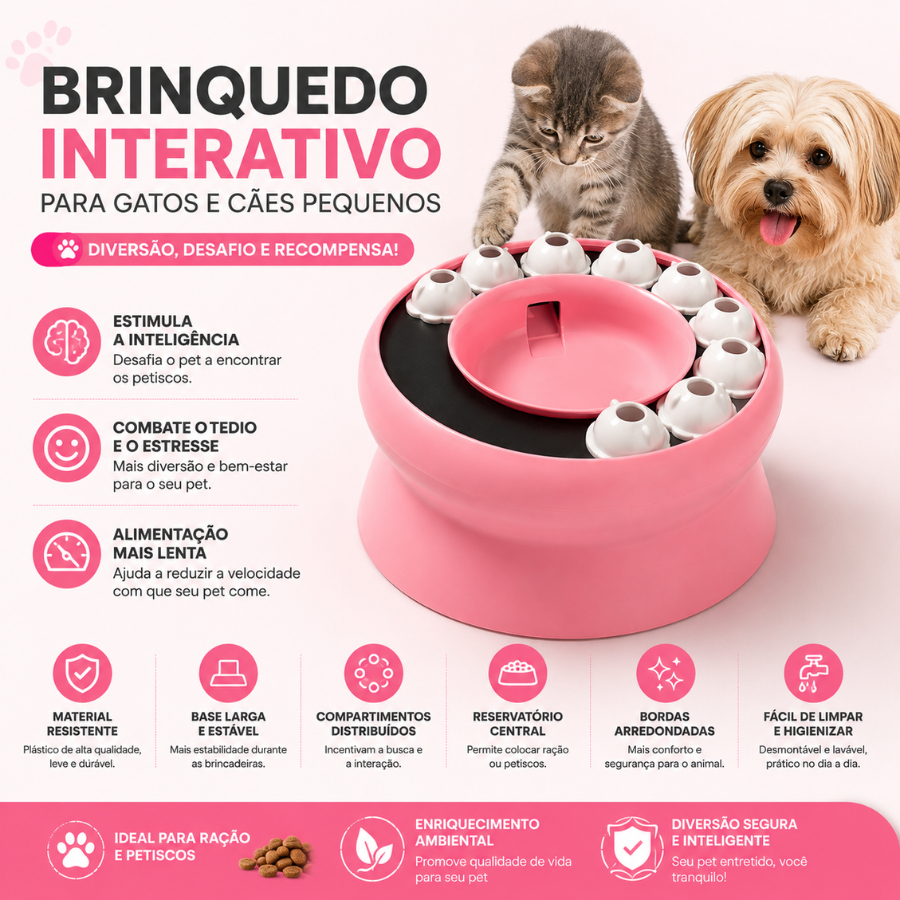 Brinquedos Interativos Para Animais De Estimação Gatos Alimentador Rotativo Lento Cor Rosa