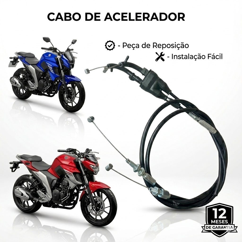 Cabo Acelerador Yamaha Fazer 250 Duplo A e B Mod Original 2018 2019 2020 2021 2023 2024 Modelo Original